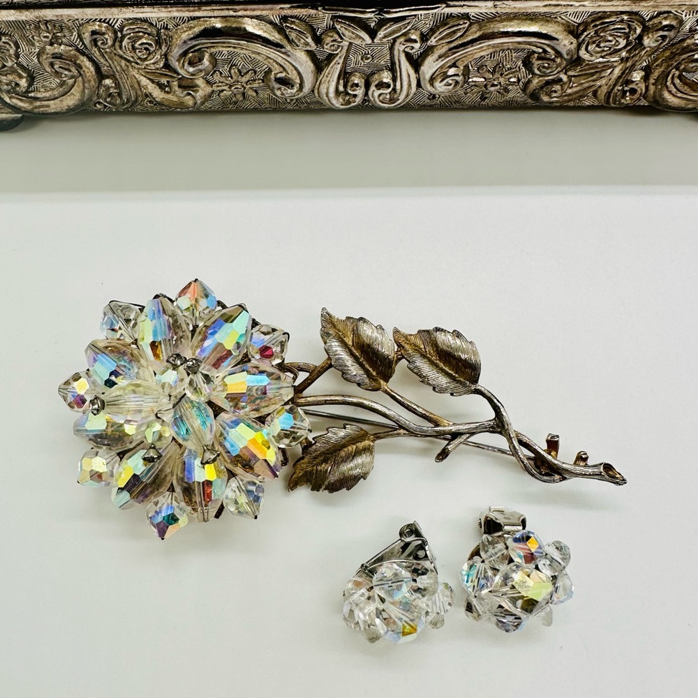 Large Vintage Flower AB Brooch